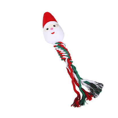 Christmas Dog Rope Toy – Snowman and Tree Squeaky Cotton Chew Toy for Puppies Dental Cleaning and Holiday Fun
