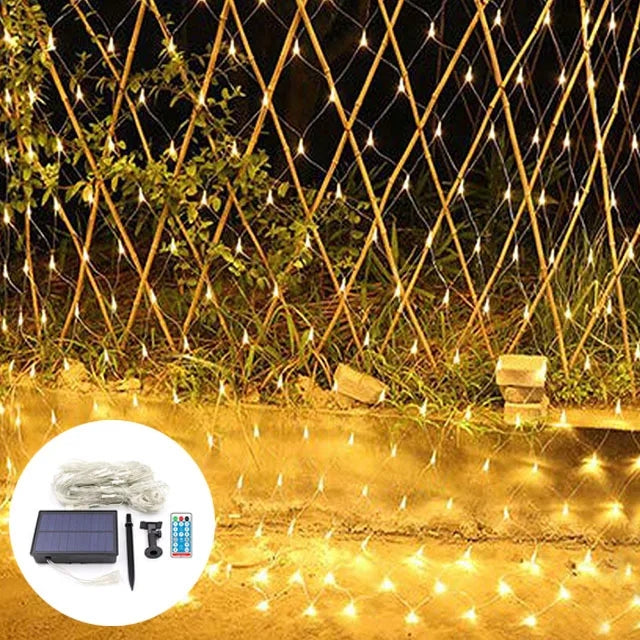 Outdoor Solar Curtain Lights – Waterproof Mesh Fairy Lights with Remote for Gardens, Weddings and Christmas Decor