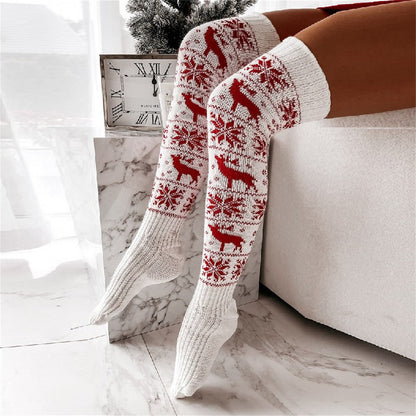 Women's Christmas Knit Socks – Cozy Over Knee Cotton Winter Socks for Holiday Outfits, Warmth and Festive Style