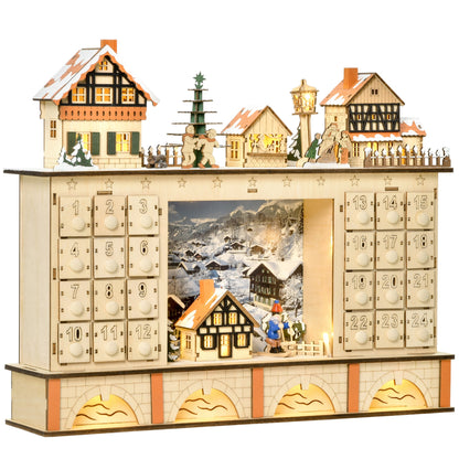 Wooden Advent Calendar with Drawers – Refillable 24 Compartment Christmas Countdown Organizer for Holiday Gifts and Home Display