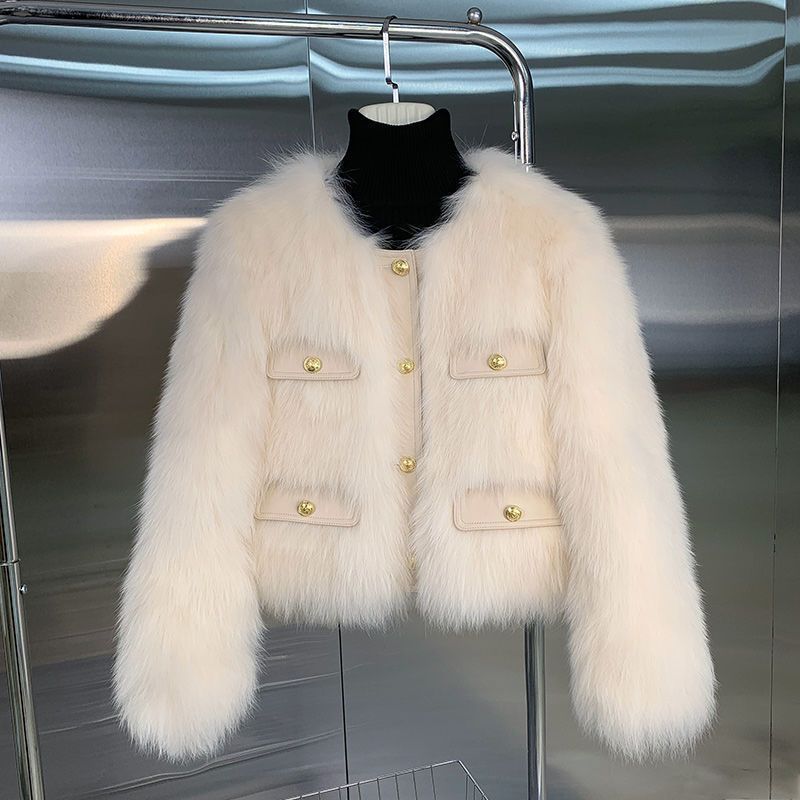 Womens Faux Fox Fur Winter Coat-Elegant Short Jacket for Luxury Style Warmth and Seasonal Fashion Layering