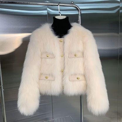 Womens Faux Fox Fur Winter Coat-Elegant Short Jacket for Luxury Style Warmth and Seasonal Fashion Layering
