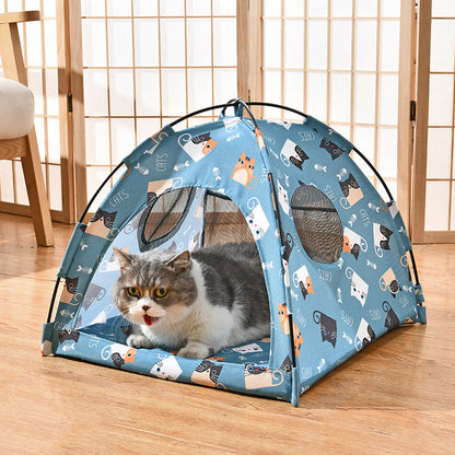 Foldable Cat House Tent – Portable Four-Season Pet Nest with Breathable Cooling Mat for Cats and Small Dogs Indoors or Outdoors