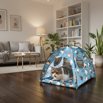 Foldable Cat House Tent – Portable Four-Season Pet Nest with Breathable Cooling Mat for Cats and Small Dogs Indoors or Outdoors