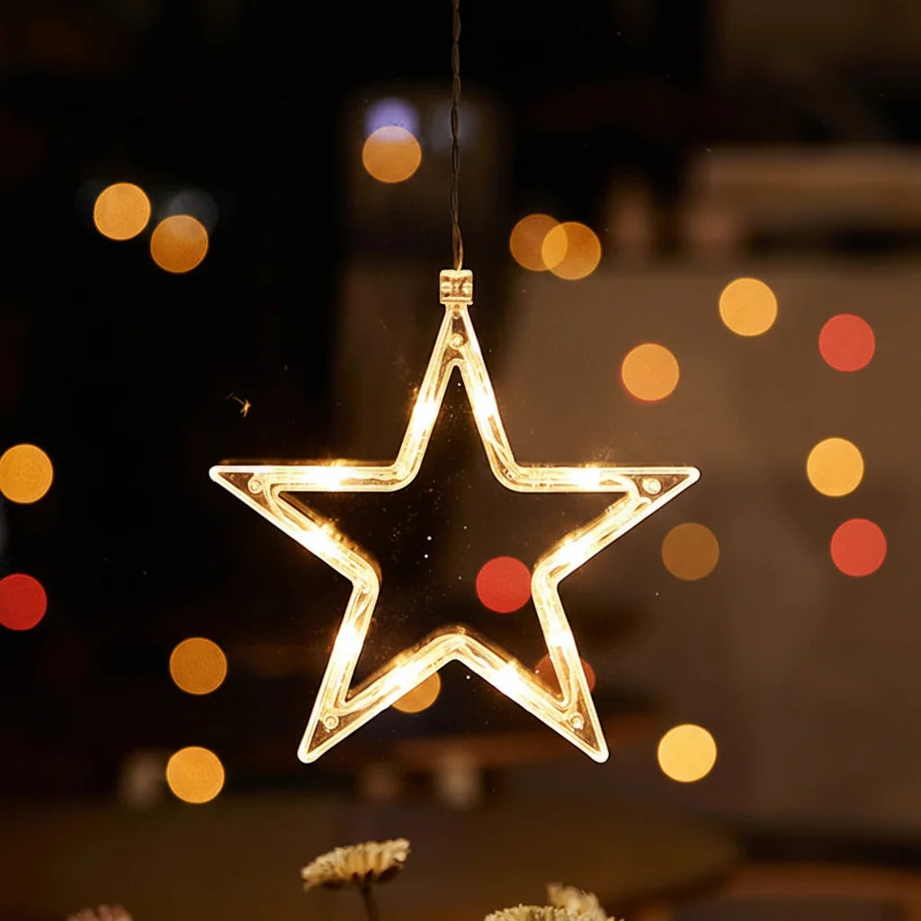 Christmas LED Window Hanging Lights – Battery Powered Santa and Snowflake Decorations for Festive Holiday Windows and Indoor Displays