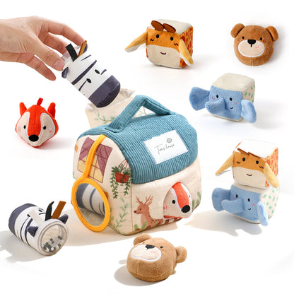 Montessori Plush Farm Barn Toy-Musical Sensory Learning Set with Farm Animals for Infant Development and Cognitive Growth