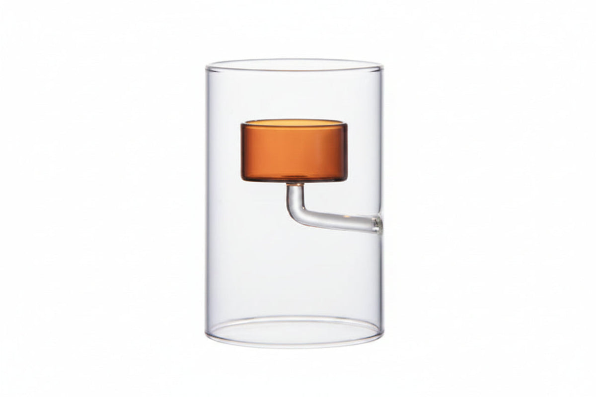 European Glass Candle Holder – Windproof Brown Cylindrical Candle Stand for Dining Tables, Weddings and Elegant Home Decor