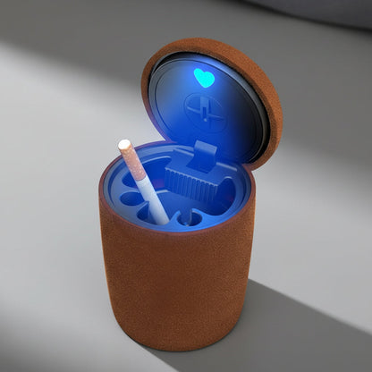 Plush Car Ashtray with LED Light – Covered Automatic Smoke-Extinguishing Ash Holder for Vehicles, Compact Interior Storage and Stylish Decoration