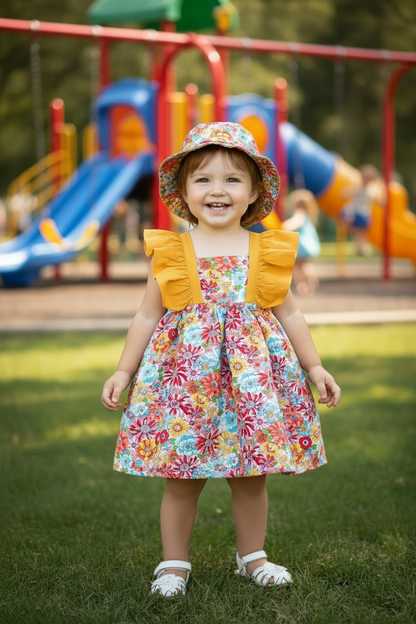 Baby Girl Princess Dress Set – Cotton Summer Outfit with Matching Flower Hat for Birthdays, Beach Trips and Parties
