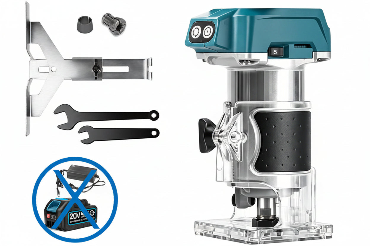 Brushless Cordless Wood Router – 5-Speed Electric Hand Trimmer for Woodworking, Engraving and Slotting Compatible with Makita 18V Batteries