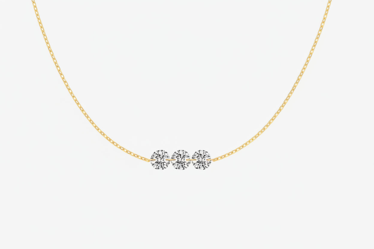 Silver Zircon Necklace – S925 Adjustable Sliding Pendant Jewelry with Three Sparkling Stones, Minimalist Luxury Accessory for Men and Women