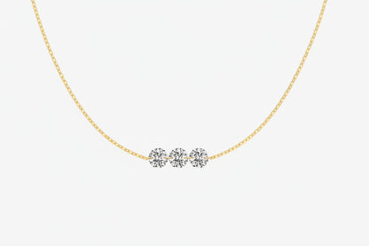 Silver Zircon Necklace – S925 Adjustable Sliding Pendant Jewelry with Three Sparkling Stones, Minimalist Luxury Accessory for Men and Women