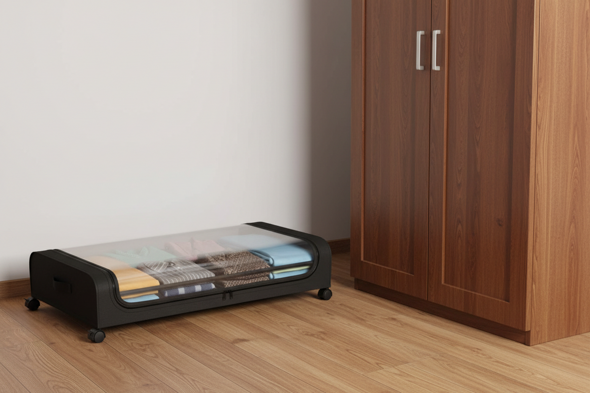 Under Bed Storage Box – Rolling Dust Proof Organizer with Wheels for Clothes, Shoes, Blankets and Bedroom Space Saving