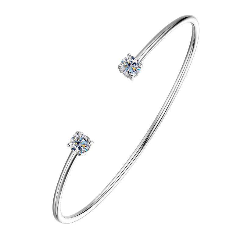 Moissanite Bangle – 2-Stone 5mm S925 Sterling Silver 18K Gold-Plated Diamond-Look Bracelet for Women, Party Jewelry, Special Gifts and GRA-Certified Style