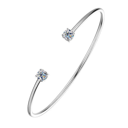 Moissanite Bangle – 2-Stone 5mm S925 Sterling Silver 18K Gold-Plated Diamond-Look Bracelet for Women, Party Jewelry, Special Gifts and GRA-Certified Style