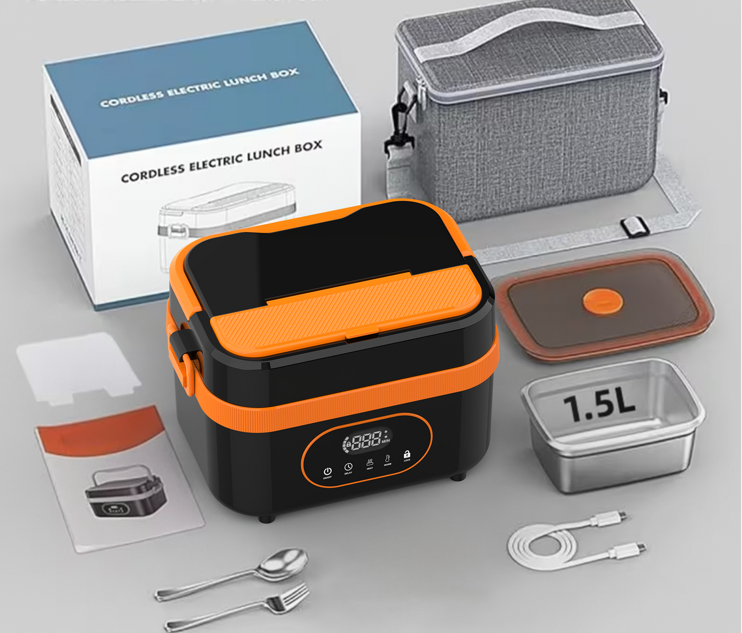 Gison Heated Lunch Box – 18000mAh Portable Electric Food Warmer with LED Display for Work, Car and Travel Meals