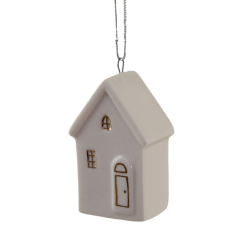 Ceramic Christmas House Ornament – Elegant White Hanging Tree Decoration for Christmas Trees, Wreaths, Holiday Displays and Seasonal Home Decor