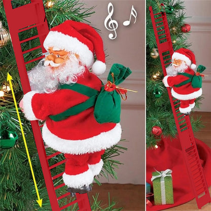 Climbing Santa Christmas Decoration – Musical LED Ladder Ornament for Christmas Trees and Holiday Displays