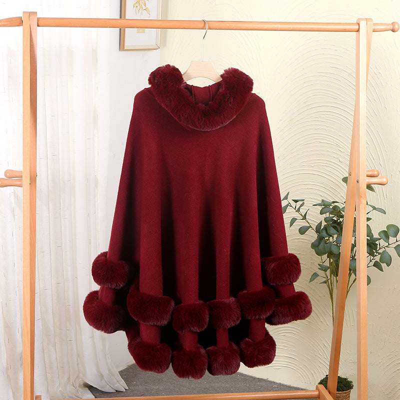 Luxury Faux Fur Cape Coat - Gradient Poncho Cardigan for Elegant Winter Fashion and Special Events