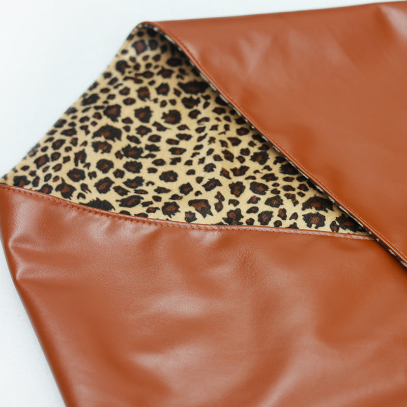 Double Sided Leopard Print Head Scarf – PU Leather Triangle Hijab for Women with Elegant Fashionable Everyday Styling