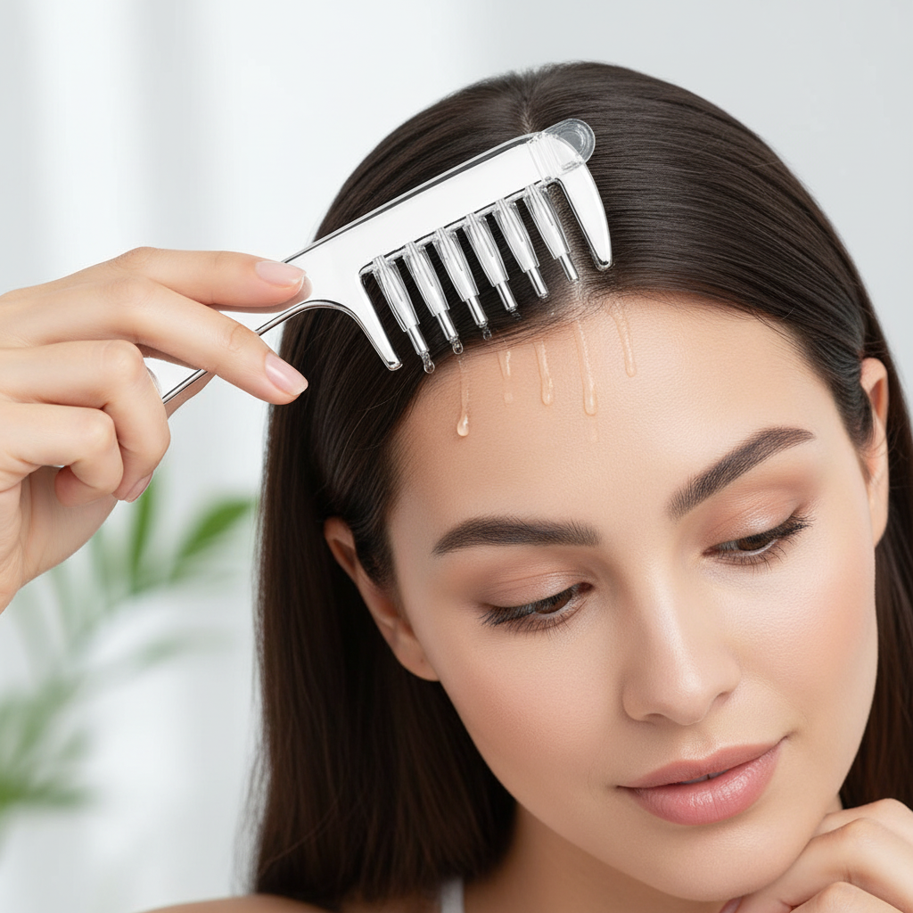 Scalp Liquid Applicator Comb – Mini Portable Anti-Static Hair Care Tool for Precise Serum, Oil and Nourishing Treatment Application at Home