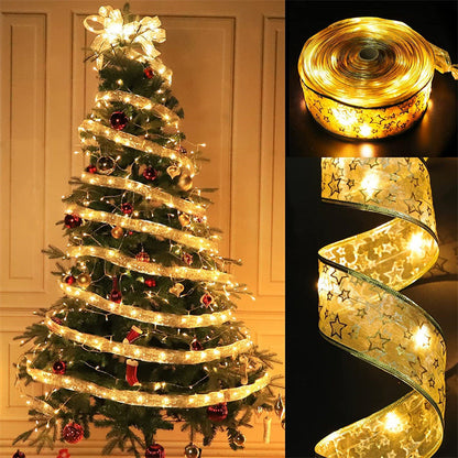 Christmas Ribbon Fairy Lights – LED Holiday String Lights for Trees, Mantels, Parties and Cozy Indoor Christmas Decorations