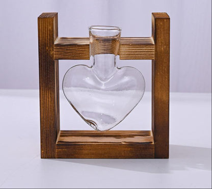 Glass Propagation Station – Tabletop Hydroponic Plant Vase with Wooden Tray for Home, Office and Elegant Botanical Display