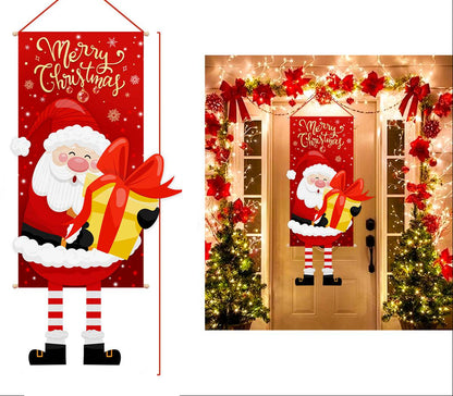 Santa Merry Christmas Hanging Banner – Festive Wall Decoration for Homes, Porches and Holiday Parties
