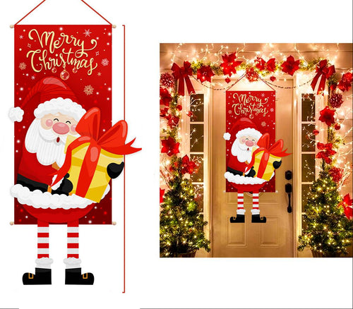 Santa Merry Christmas Hanging Banner – Festive Wall Decoration for Homes, Porches and Holiday Parties