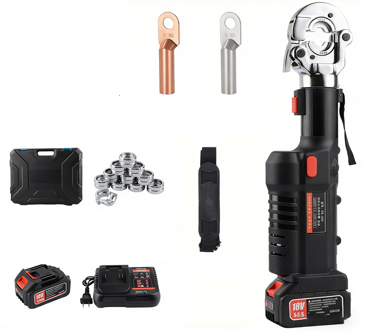 Cordless Hydraulic Crimper – 60-120KN 18V Portable Cable Crimping Tool with 5.0Ah Li-Ion Battery and LED Display for Electrical Work