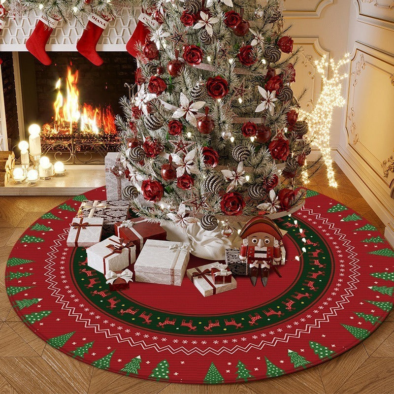 Large Christmas Tree Skirt – 60cm Anti-Slip Elk and Snowflake Holiday Floor Mat for Elegant Christmas Tree Base Home Decoration