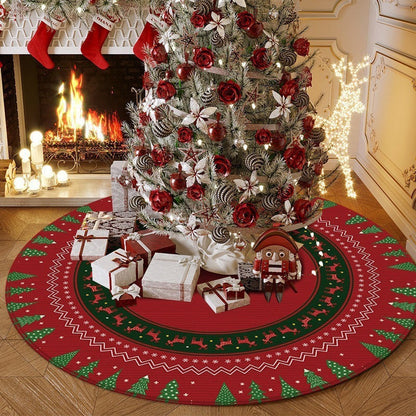 Large Christmas Tree Skirt – 60cm Anti-Slip Elk and Snowflake Holiday Floor Mat for Elegant Christmas Tree Base Home Decoration