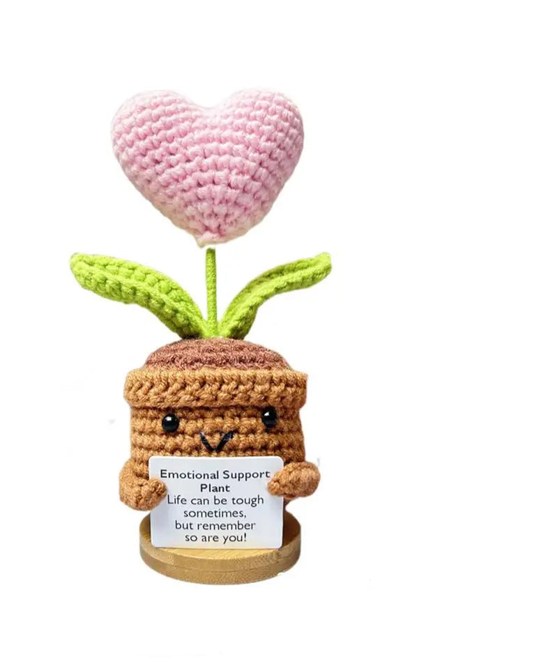 Positive Energy Heart Doll – Handwoven Knitted Flower Plush Ornament with Inspirational Card for Home Decor and Meaningful Gifts