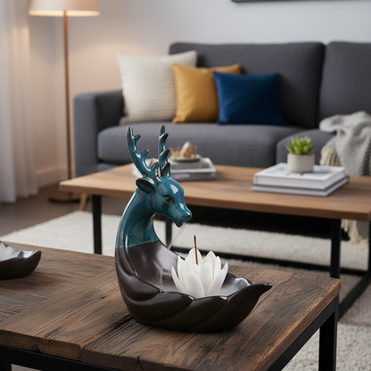 Nordic Deer Ceramic Backflow Incense Burner – Modern Home Decor Aromatherapy Ornament for Living Room, Bedroom and Meditation Spaces