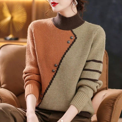 Half Turtleneck Knit Sweater – Women's Thick Long Sleeve Pullover for Cozy Autumn Winter Layering and Everyday Fashion
