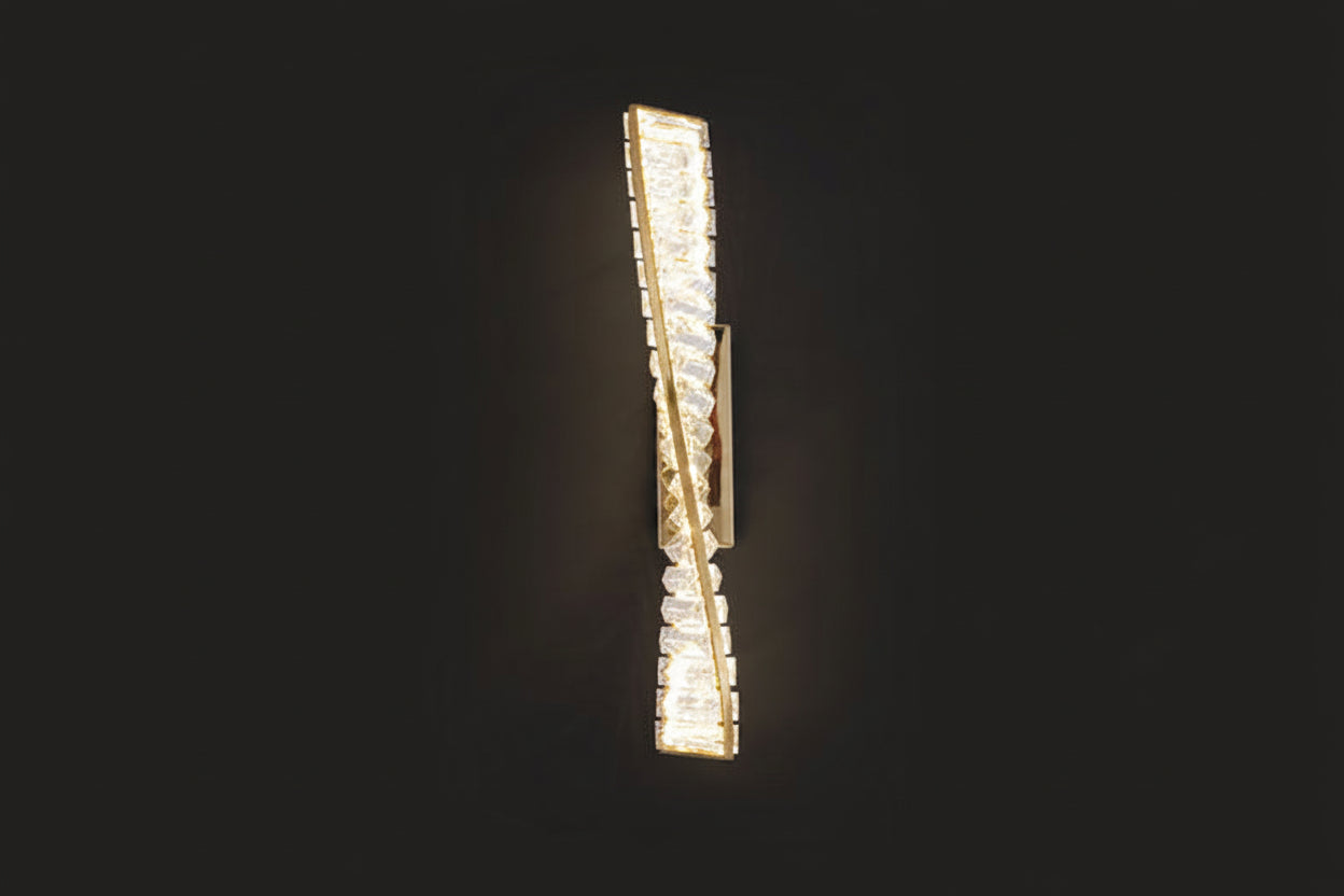 Modern Crystal Spiral Wall Sconce – Long Strip LED Wall Lamp for Hallway, Hotel, Entrance and Contemporary Indoor Lighting