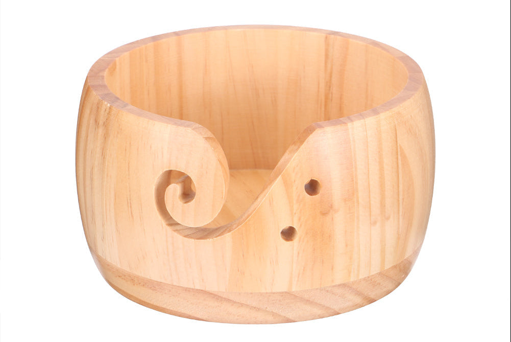 Wooden Yarn Bowl Holder – Round Knitting and Crochet Organizer with Swirl Cutout for Tangle-Free Wool Storage and Craft Projects