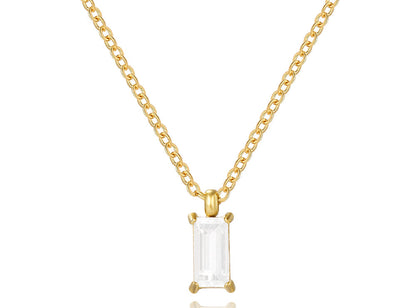Rectangular Zirconia Pendant Necklace – Gold-Plated Stainless Steel Fine Jewelry for Women with Elegant Short Chain Design, Wholesale Fashion and Gifts