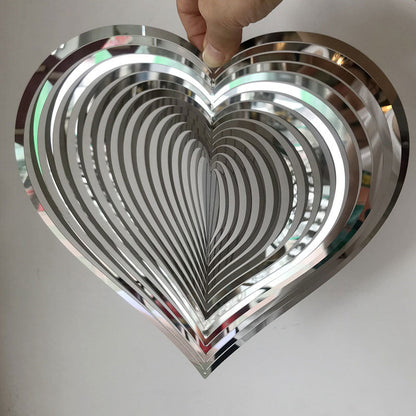 Stainless Steel Wind Spinner Chime – 3D Rotating Heart and Square Outdoor Wind Sculpture for Garden, Patio, Yard and Indoor Home Decor
