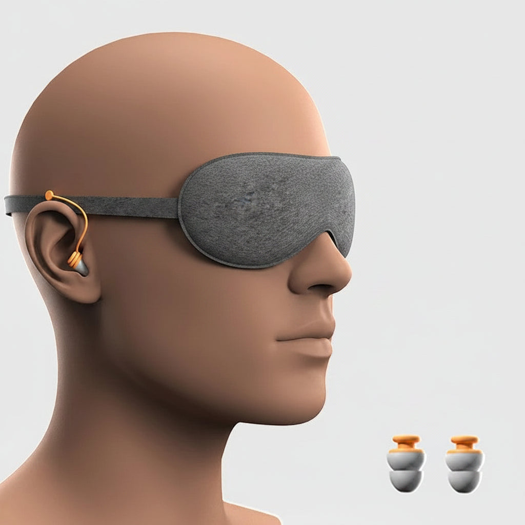 Blackout Sleep Mask – 3D Soft Shading Eye Cover with Noise-Reducing Ear Plugs for Travel, Naps, Meditation and Comfortable Rest Anywhere