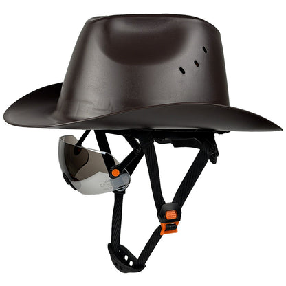 Cowboy Safety Hard Hat – HDPE Wide Full-Brim Construction Helmet with Built-In Sunglasses, Ventilation and Anti-Collision Work Protection