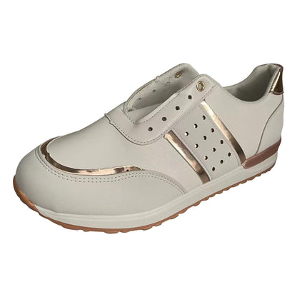 Women's Platform Sneakers - Leather Patchwork Casual Running Shoes with Elevated Sole and Stylish Everyday Comfort