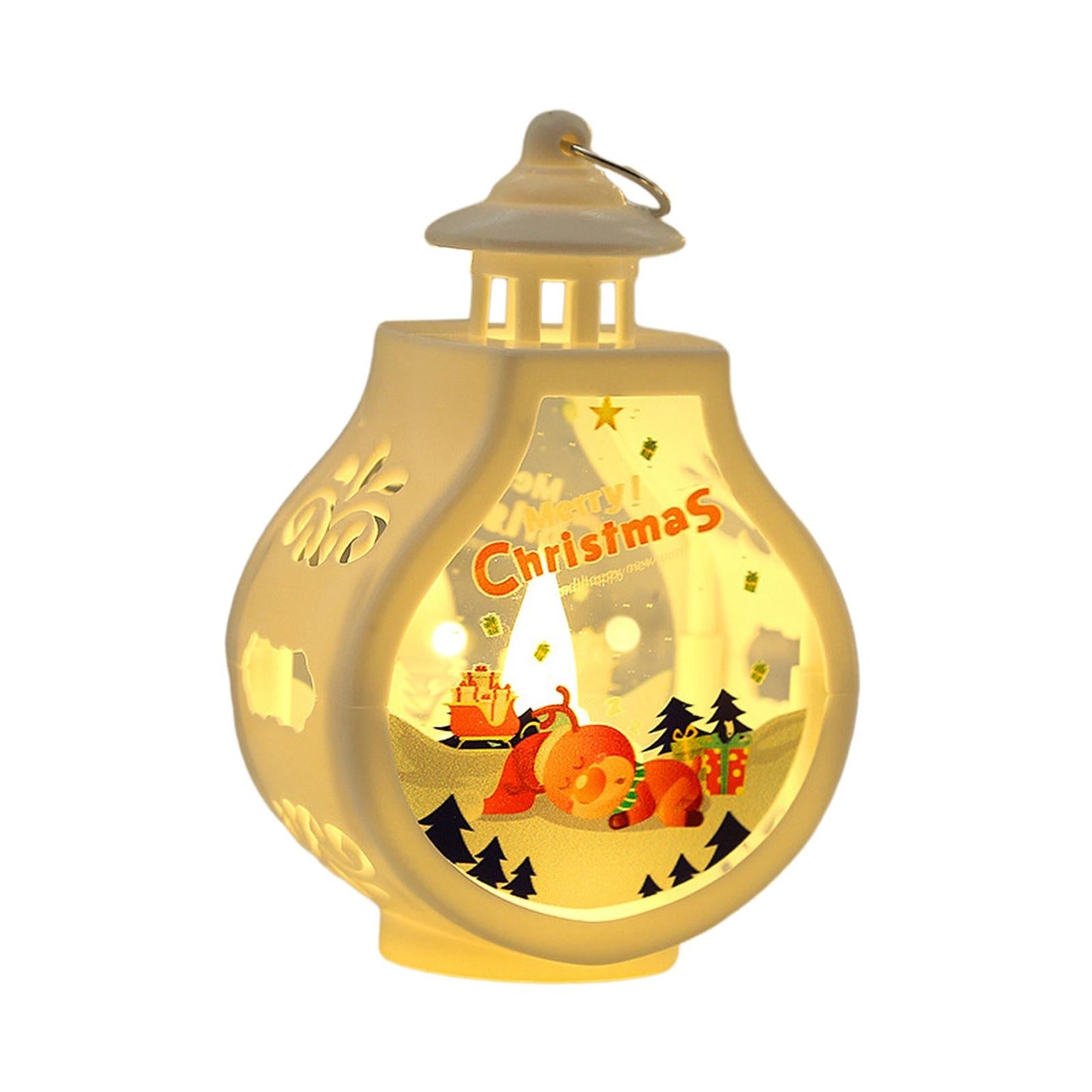 Christmas Wind Lamp Lantern – Portable Candle Style Holiday Table Light with Santa, Snowman and Reindeer Design