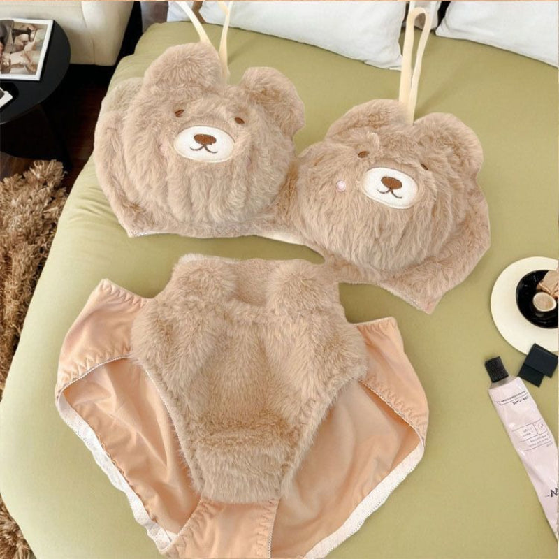 Women's Plush Lingerie Set – Cute Japanese Style Wireless Bra and Panty Set for Cozy Everyday Comfort