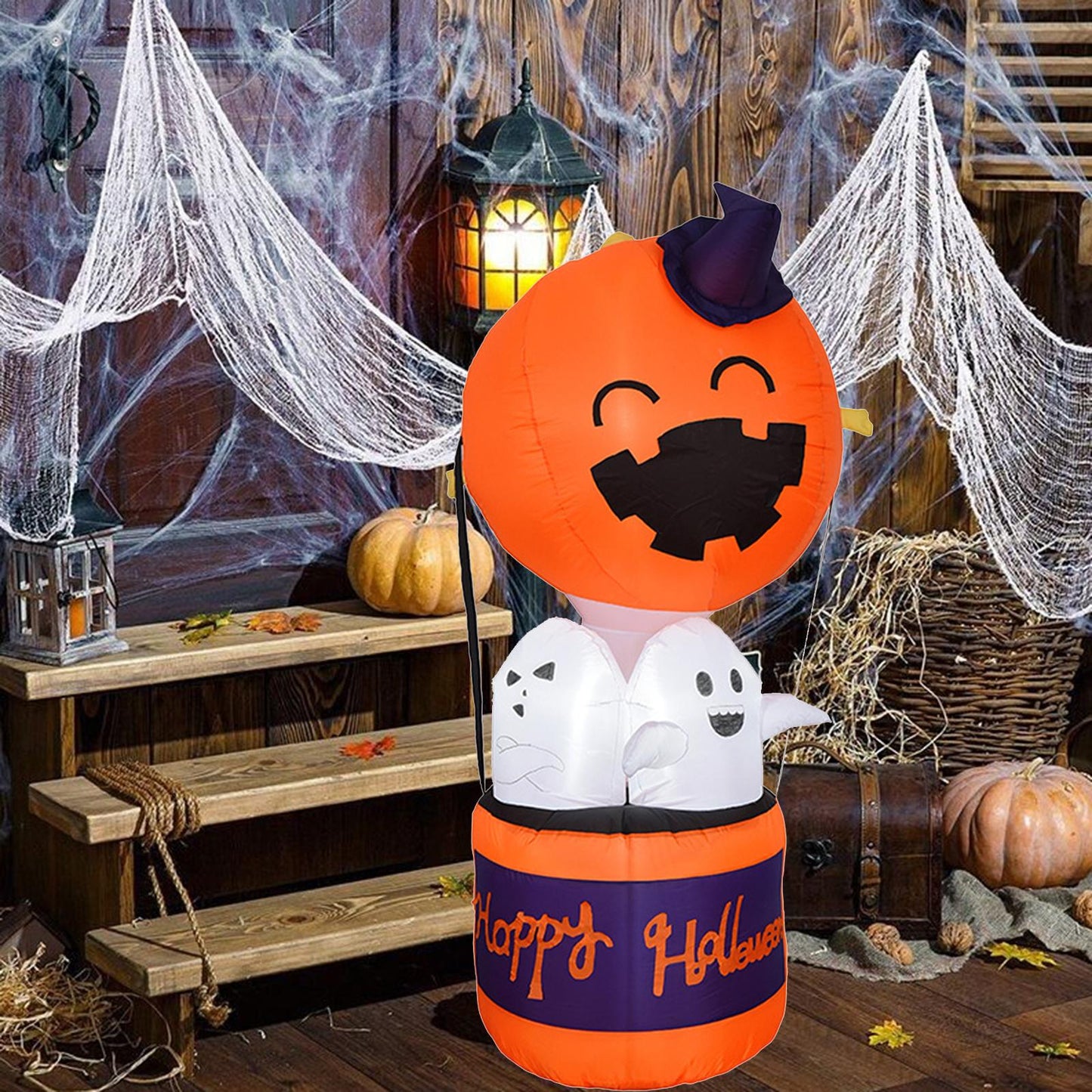 Halloween Inflatable Pumpkin Balloon - LED Devil Hot Air Decoration for Indoor Outdoor Yard and Party Displays