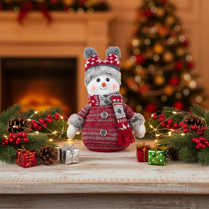 Knitted Snowman Christmas Decoration – Cute Holiday Tabletop Ornament with Winter Hat Design for Festive Home Decor