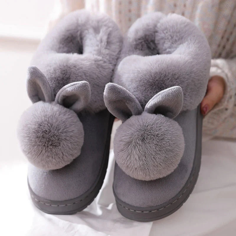 Rabbit Fur House Boots – Women's Plush Indoor Slippers with Cute Bunny Ears for Cozy Winter Home Comfort