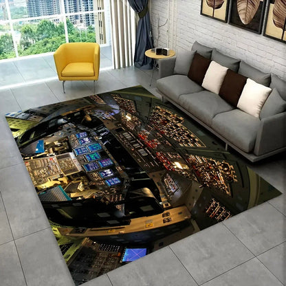 Fighter Jet Cockpit Floor Mat – Non Slip Area Rug for Laundry Room, Bedroom, Balcony, Kids Room and Aviation Home Decor