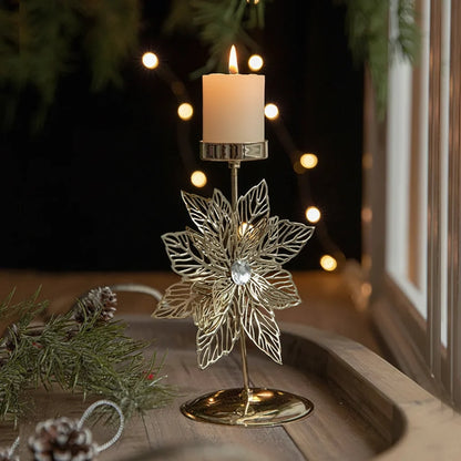 Metal Christmas Tealight Holder – Snowflake and Reindeer Candle Stand for Winter Table Centerpieces and Holiday Home Decor