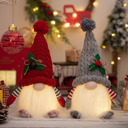 LED Christmas Gnome Plush – Light Up Knitted Elf Decoration for Cozy Holiday Home Displays and Gifts